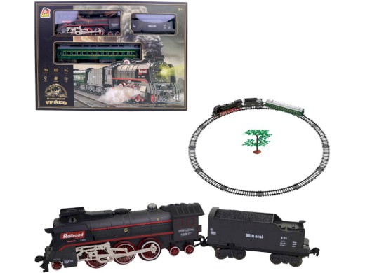 20539 - Vlaková souprava, parní lokomotiva, na baterie, světlo a zvuk, 92 x 92 cm