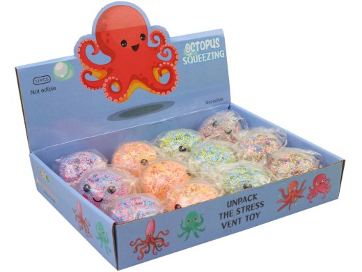 Relaxační chobotnice s světlem, 6cm, 12ks v boxu