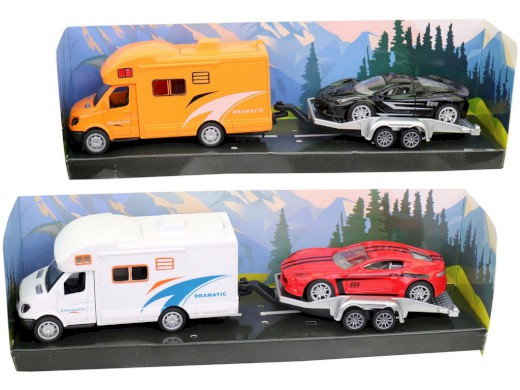 14857 - Obytné auto s přívěsem, kovové, zpětný chod, 22 x 5,5 x 5,5 cm