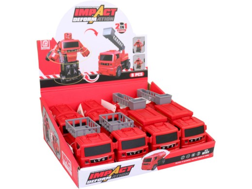 14064 - Robot - hasičská auta, měnící se, na setrvačník, 11,5 x 6,5 x 8,5 cm