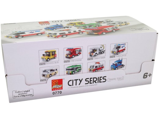 Kostky stavebnice dopravní prostředky, 8 ks v display boxu