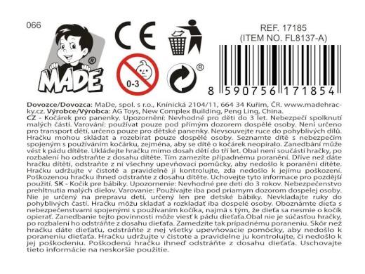 17185 - Kočárek s taškou, 41,5 x 11,5 x 65,5 cm