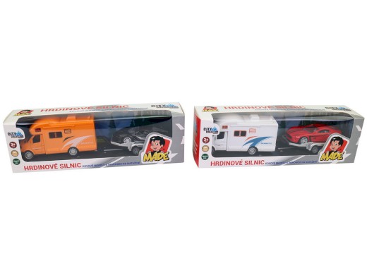 14857 - Obytné auto s přívěsem, kovové, zpětný chod, 22 x 5,5 x 5,5 cm