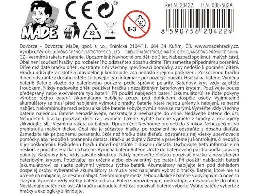 20422 - Vesmírná raketa, stolek s příslušensvím, na baterie, 45,5 x 24 x 52,5 cm