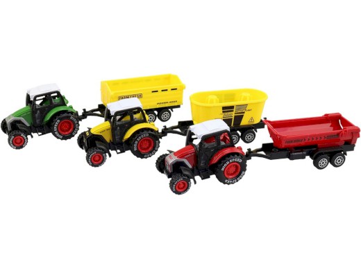 13143 - Traktor farmářský s vlečkou, 12 ks v boxu, 10,5 x 3,3 x 3,8 cm