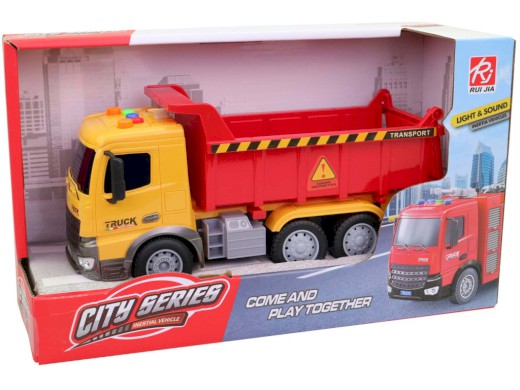 14447 - Auto nákladní na setrvačník, na baterie, se světlem a zvukem, 23 x 8 x 14 cm