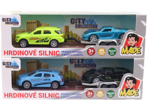 Auto s přívěsem a autem, 19 cm