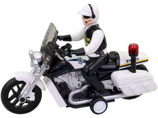 18325 - Motorka policejní s řidičem, na setrvačník, se světlem a zukem, 21,3 x 8,1 x 14,6 cm, na baterie
