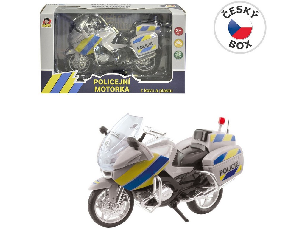 95807 - MaDe Motorka policejní kovová, 18 cm, stříbrná