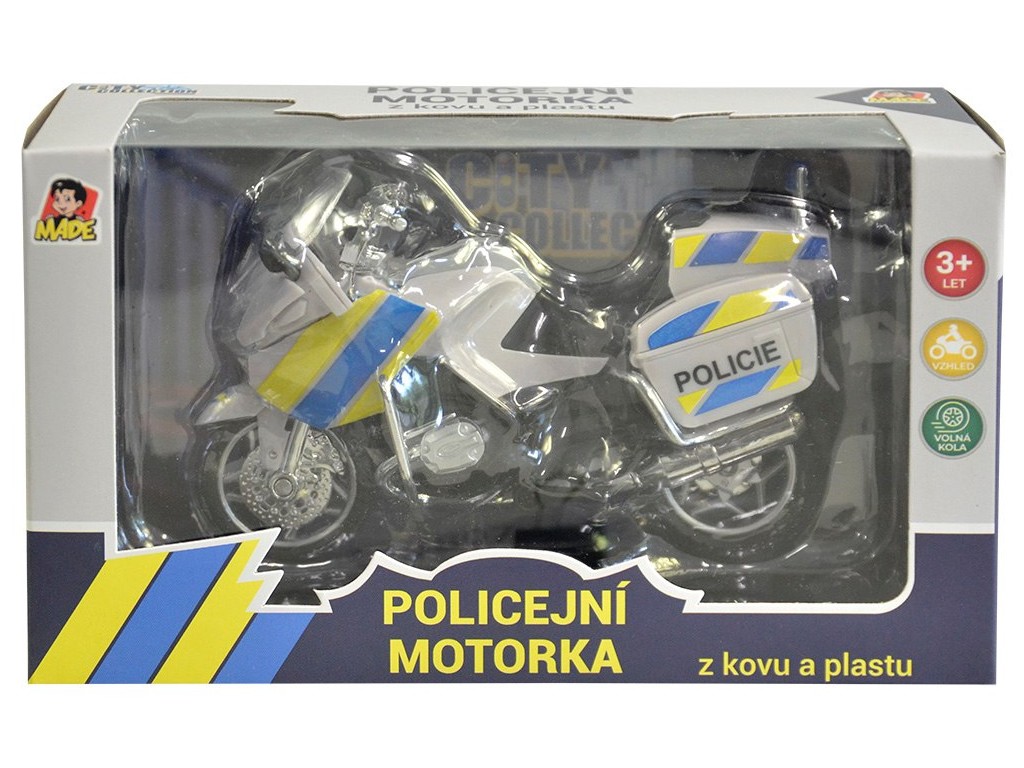 95807 - MaDe Motorka policejní kovová, 18 cm, stříbrná