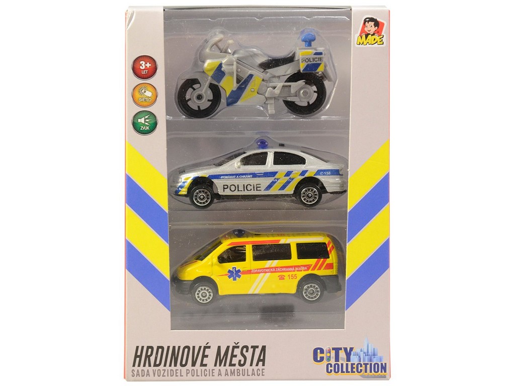 07215 - Sada motorka, osobní auto a dodávka, se světlem a zvukem, 16 x 11 cm