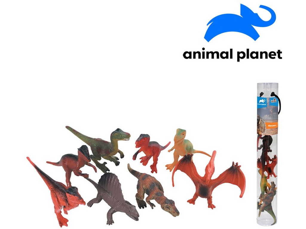 07553 - Zvířátka v tubě  -dinosauři, 7 - 11 cm, mobilní aplikace pro zobrazení zvířátek, 8 ks