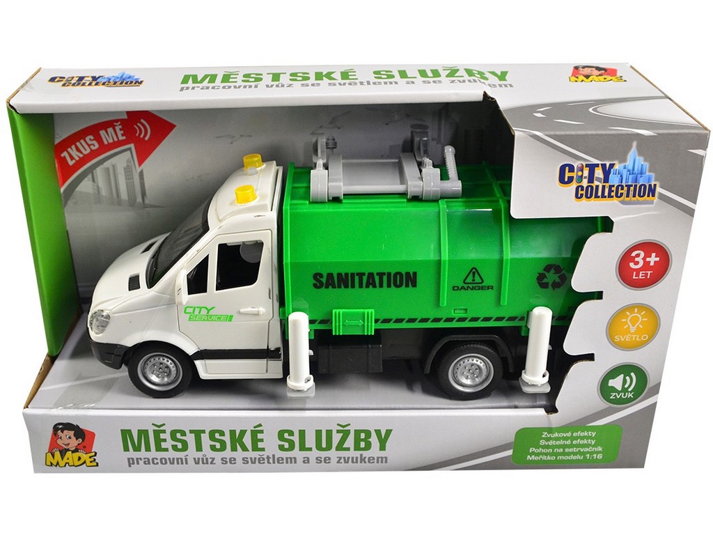 12415 - Auto popelářské na setrvačník, se světlem a zvukem, 19 cm