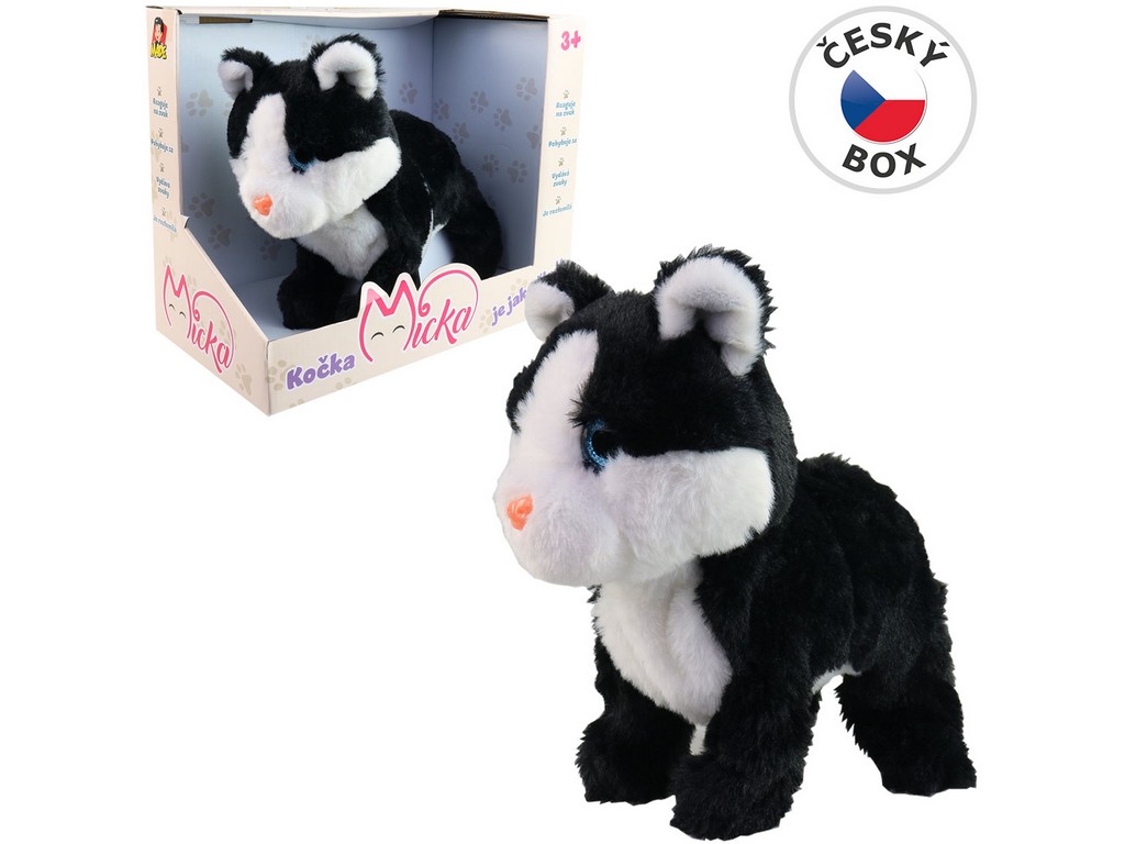 12617 - Kočka Micka na baterie, reaguje na zvuk, černá, 26 cm
