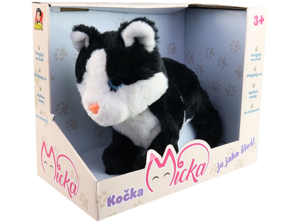 12617 - Kočka Micka na baterie, reaguje na zvuk, černá, 26 cm