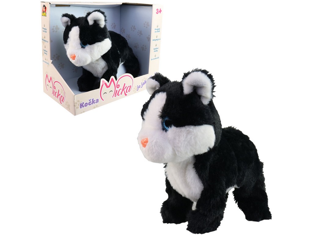 12617 - Kočka Micka na baterie, reaguje na zvuk, černá, 26 cm