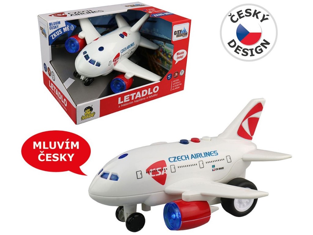 Letadlo ČSA s hlášením kapitána a letušky, na setrvačník, 20 cm