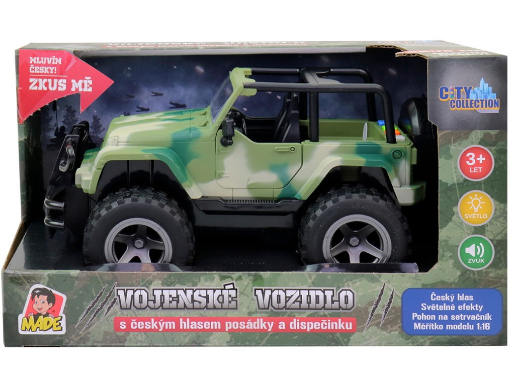 03226 - Jeep vojenský, na setrvačník, s reálným hlasem posádky