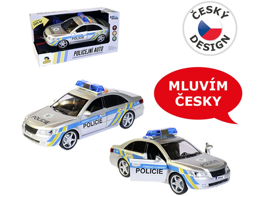 Auto policejní s českým hlasem, na setrvačník, 24 cm