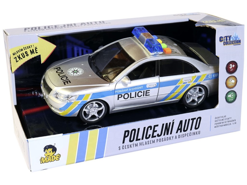 Auto policejní s českým hlasem, na setrvačník, 24 cm