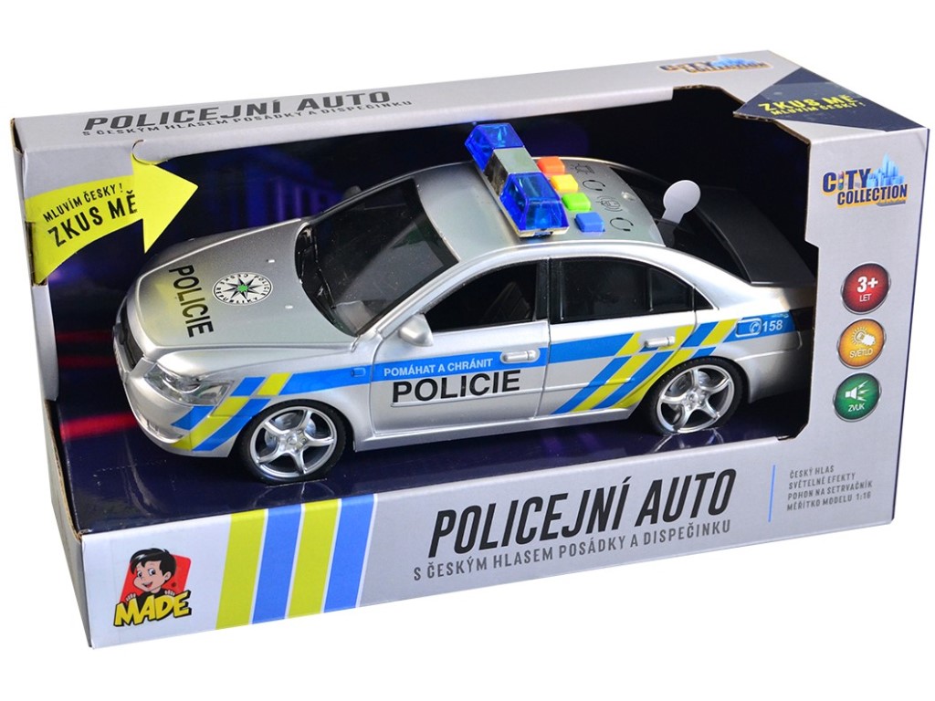 Auto policejní s českým hlasem, na setrvačník, 24 cm