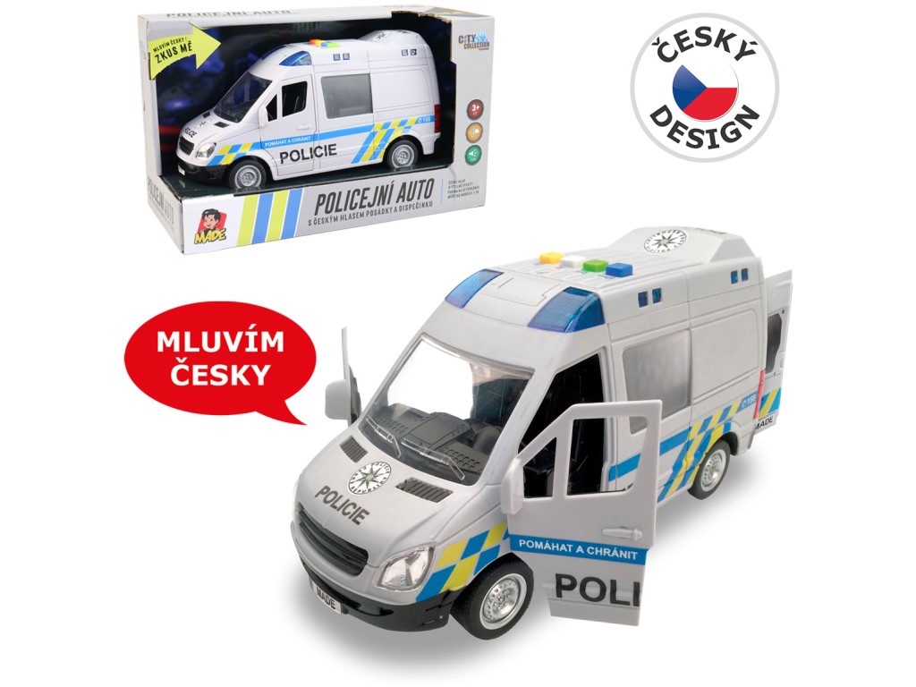 MaDe Auto policejní dodávka, na setrvačník s reálným hlasem posádky, 21 cm