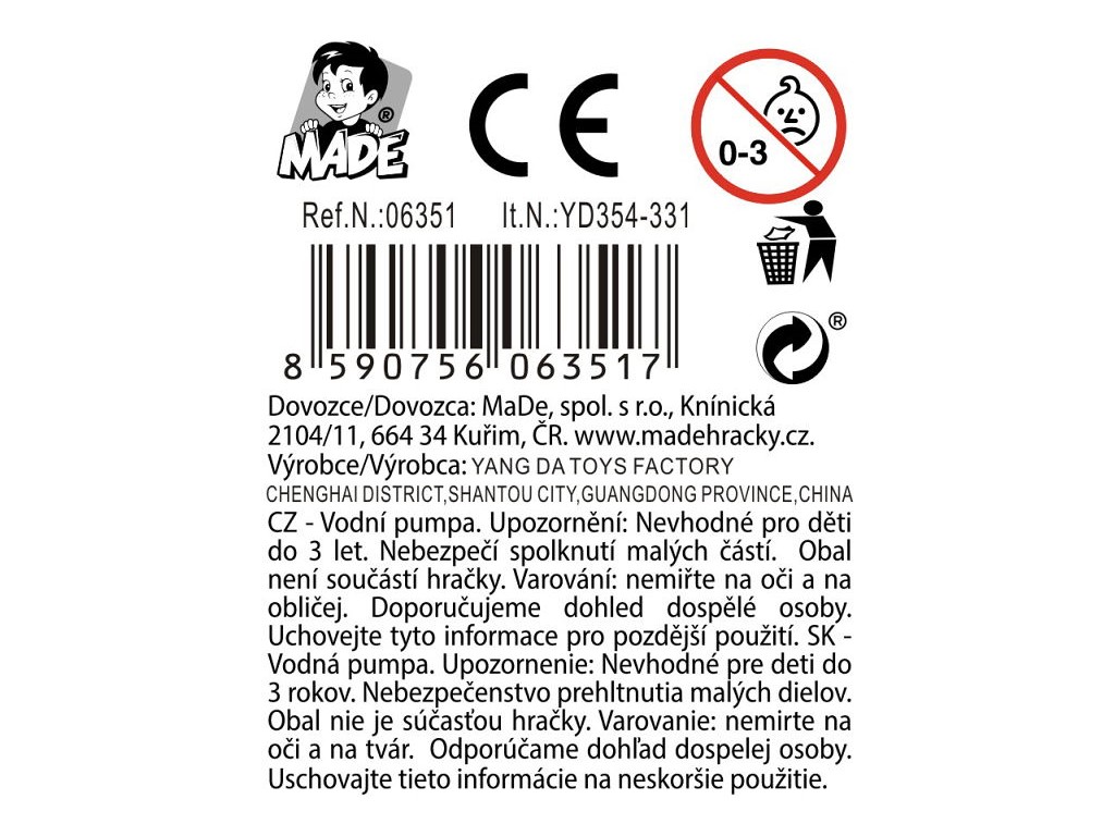 06351 - Vodní pumpa, 24 ks v boxu, 36 x 4 cm