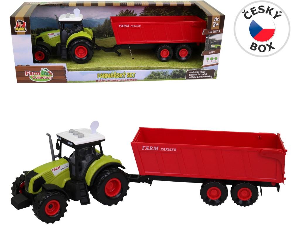 07211 - Traktor s přívěsem, se zvukem a světlem, 12,5 x 34,5 cm