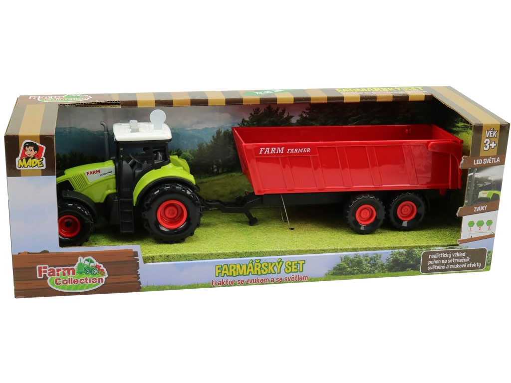 07211 - Traktor s přívěsem, se zvukem a světlem, 12,5 x 34,5 cm