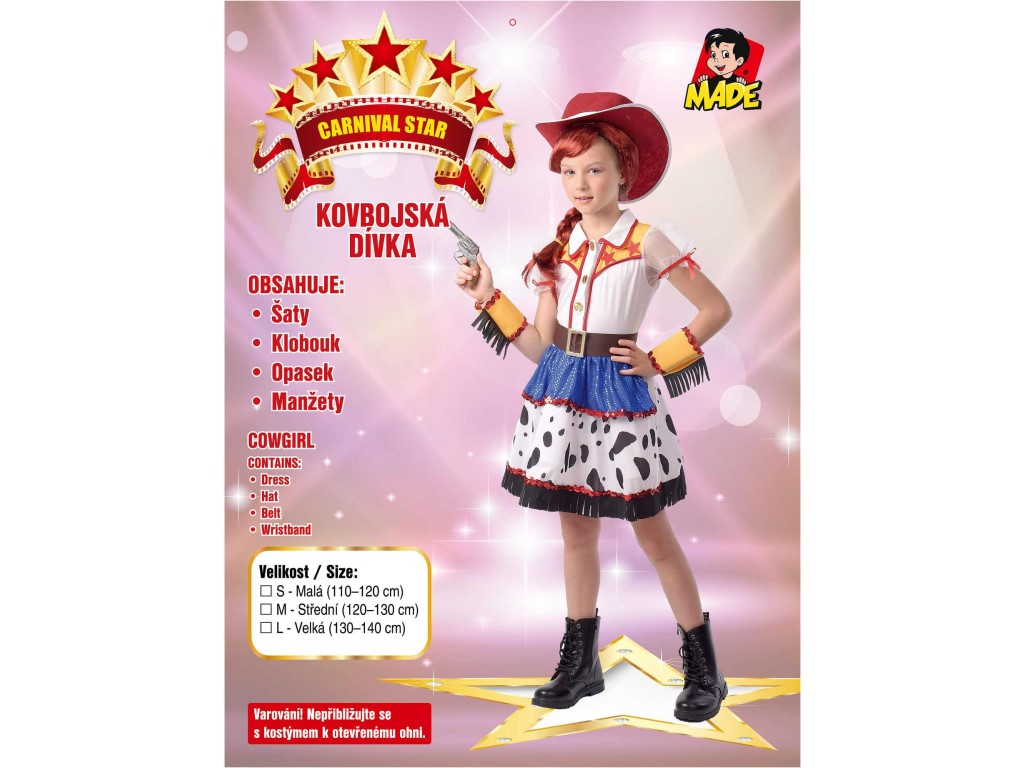 09405 - Šaty na karneval - kovbojská dívka, 110 - 120 cm
