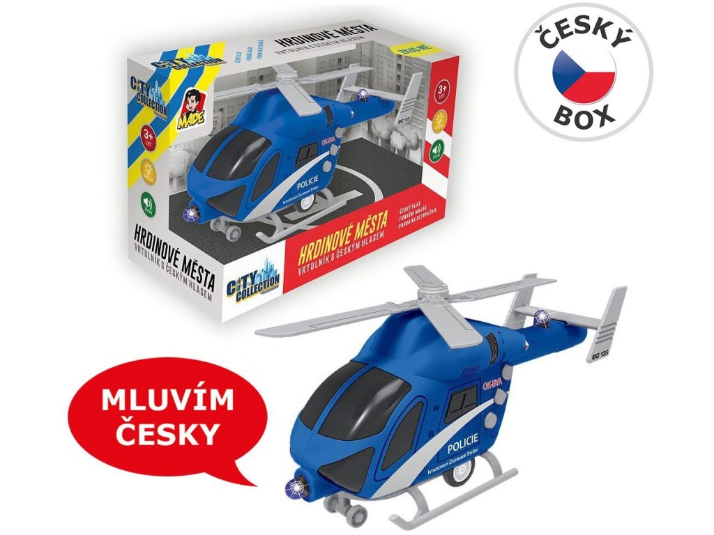 07633 - MADE Vrtulník policejní na setrvačník, na baterie se světlem a zvukem, 20 cm