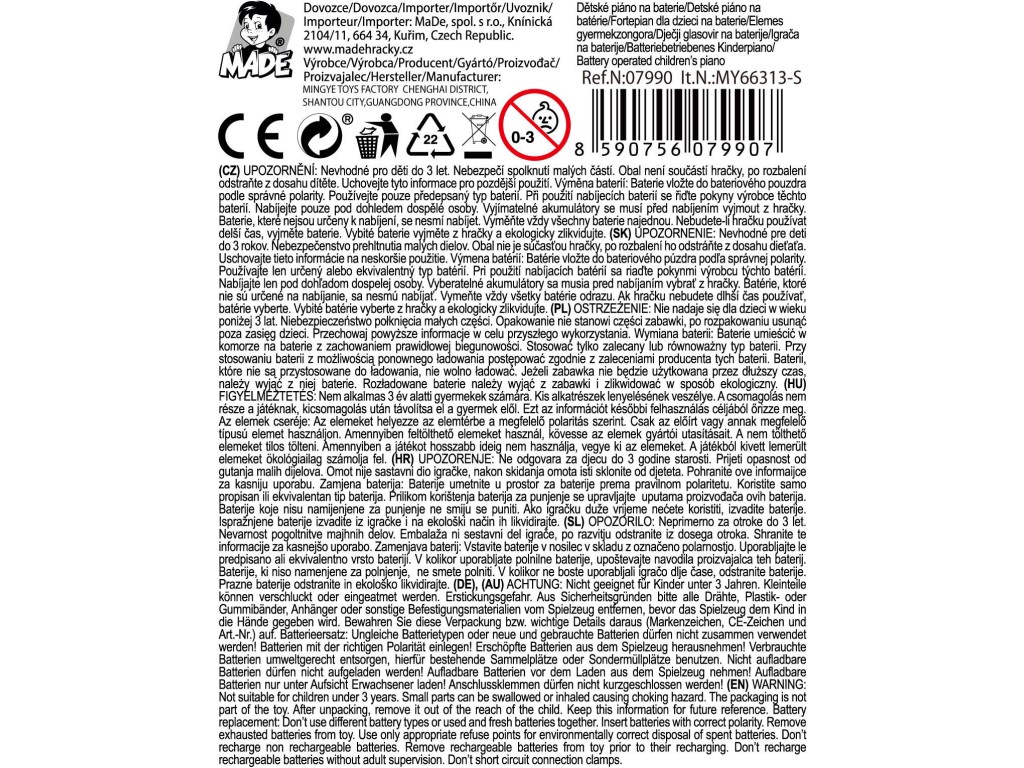 07990 - Piáno elektronické 37 kláves, 17x53x5cm