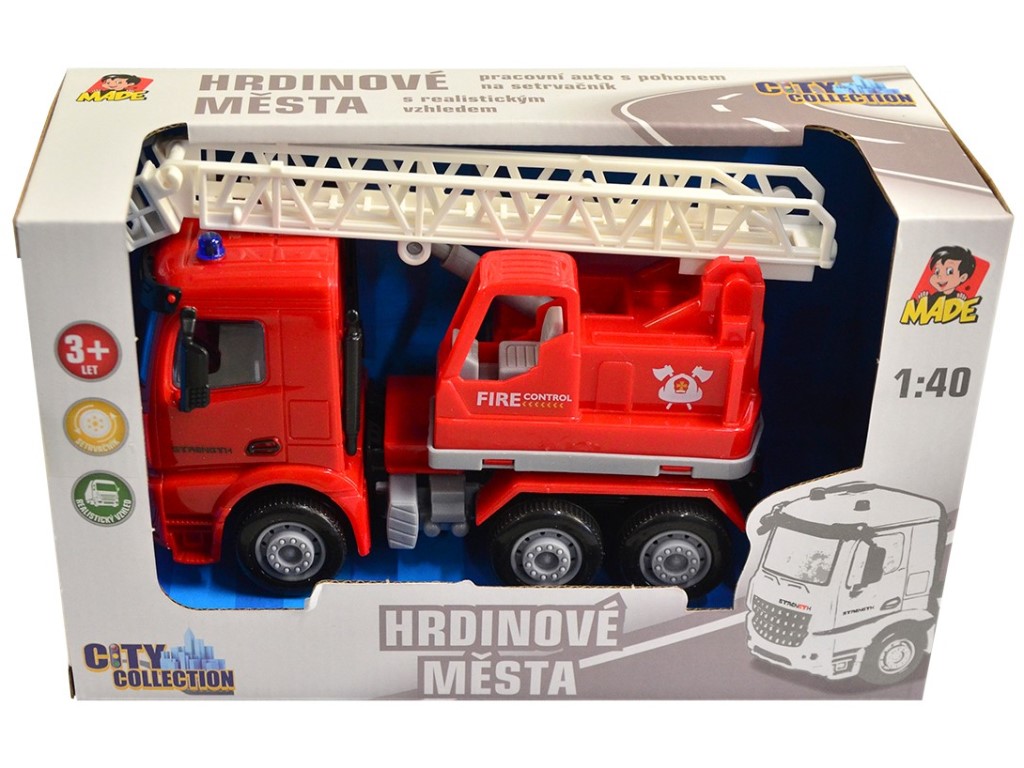 08121 - Auto hasičské s plošinou na setrvačník, 16 cm