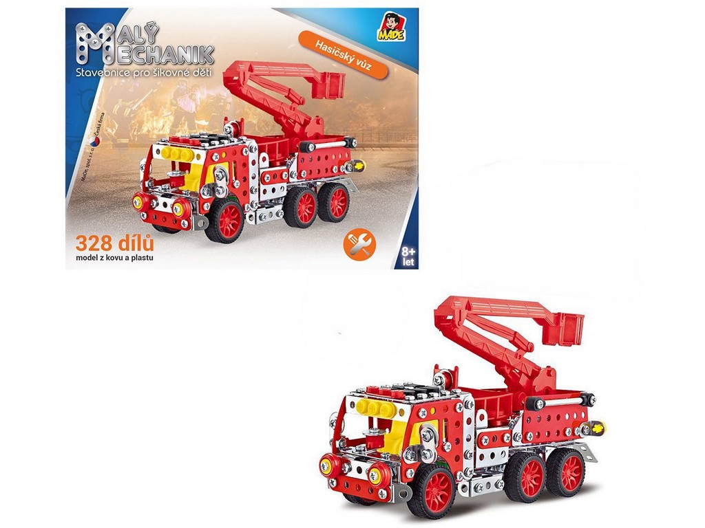 08340 - Malý mechanik -  hasičské auto s plošinou, 327 ks