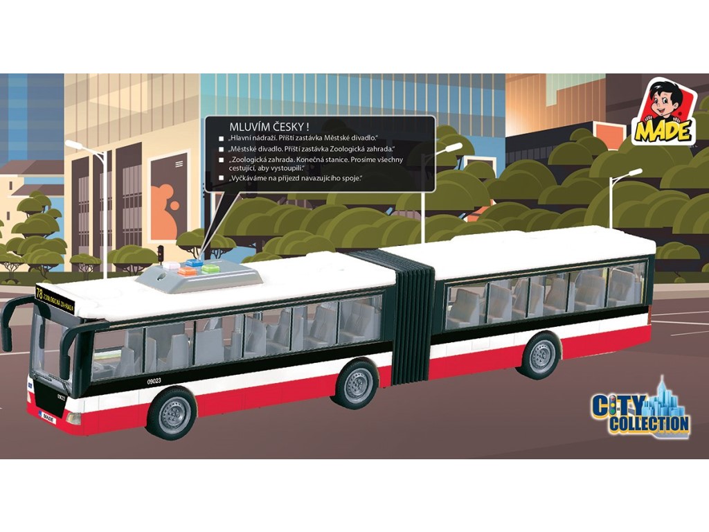 Autobus na setrvačník 44 cm, mluví česky, hlásí zastávky, CZ design