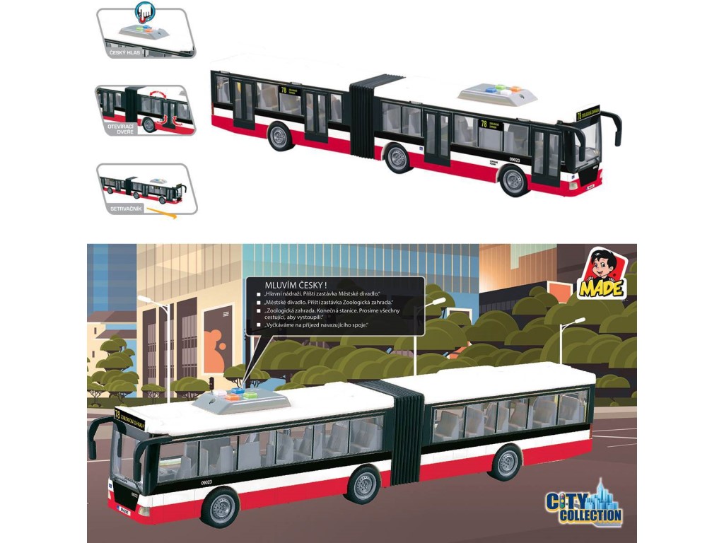 Autobus na setrvačník 44 cm, mluví česky, hlásí zastávky, CZ design