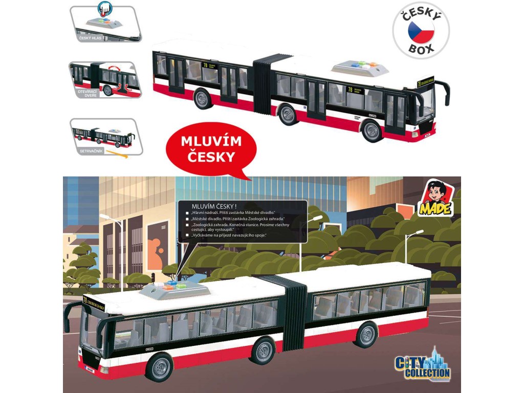 Autobus na setrvačník 44 cm, mluví česky, hlásí zastávky, CZ design