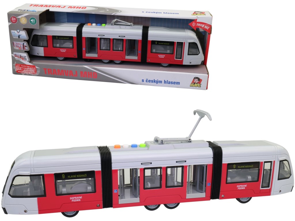 Tramvaj na setrvačník, se světlem a hudbou, 48 x 10,5 x 16,5 cm