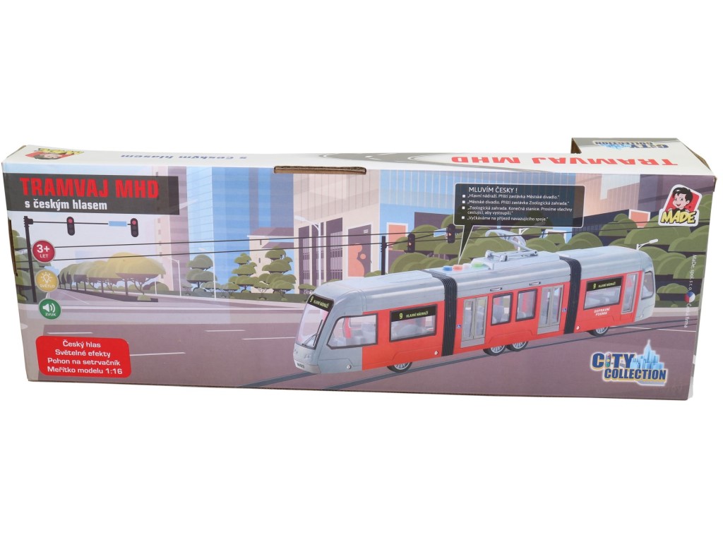 Tramvaj na setrvačník, se světlem a hudbou, 48 x 10,5 x 16,5 cm