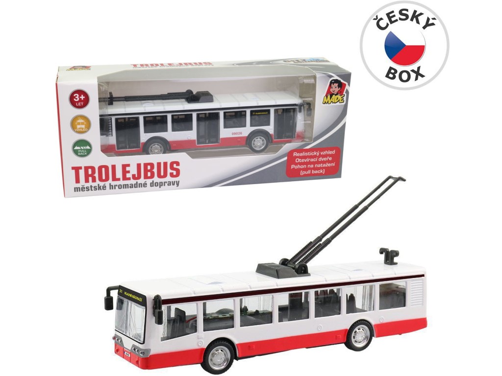 09026 - Trolejbus kovový na zpětný chod, 16 cm