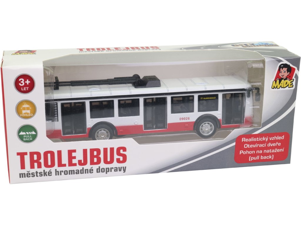 09026 - Trolejbus kovový na zpětný chod, 16 cm