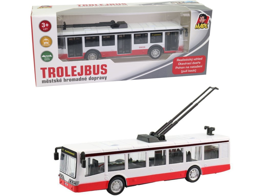 09026 - Trolejbus kovový na zpětný chod, 16 cm