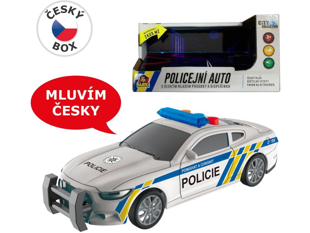 10710 - Policejní auto na setrvačník, 17 cm, světlo, zvuk (čeština), na baterie