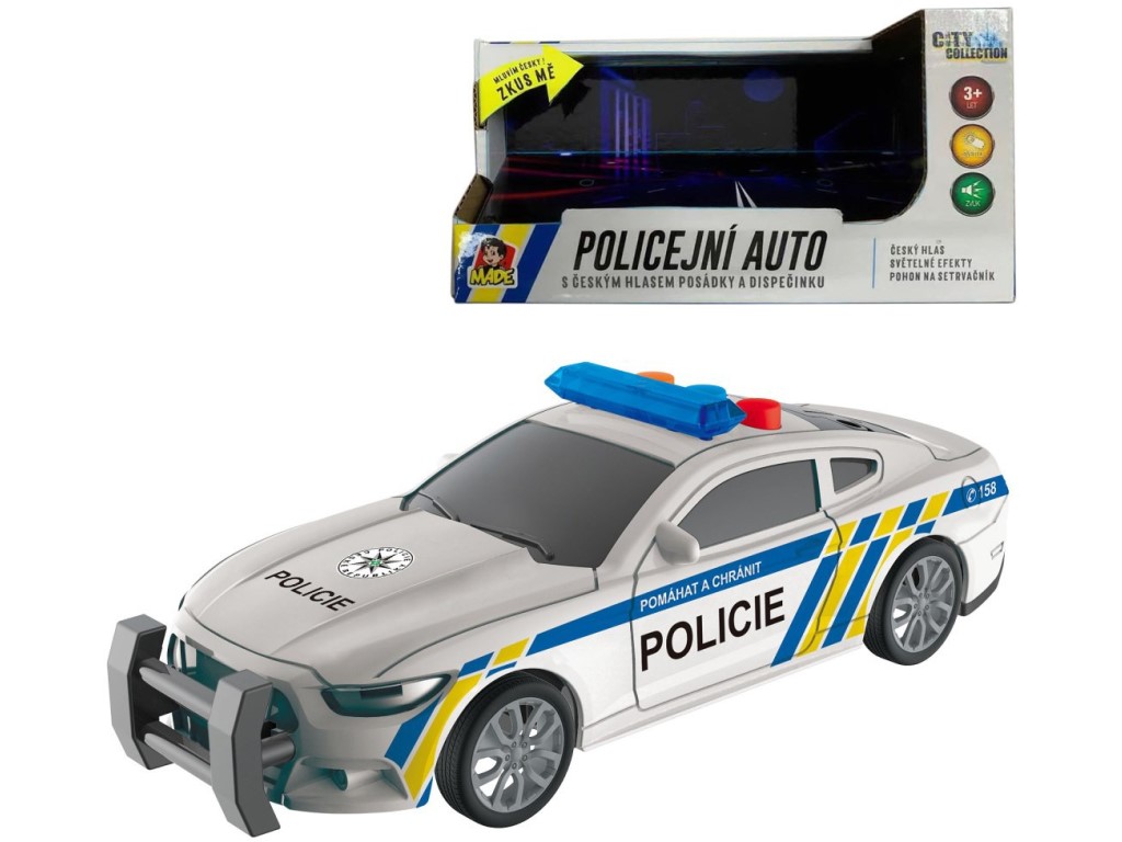 10710 - Policejní auto na setrvačník, 17 cm, světlo, zvuk (čeština), na baterie
