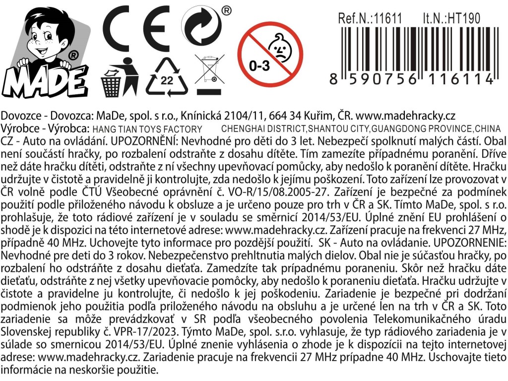 11611 - Auto nákladní na dálkové ovládání se světlem, 4 kanál, 34,5 cm