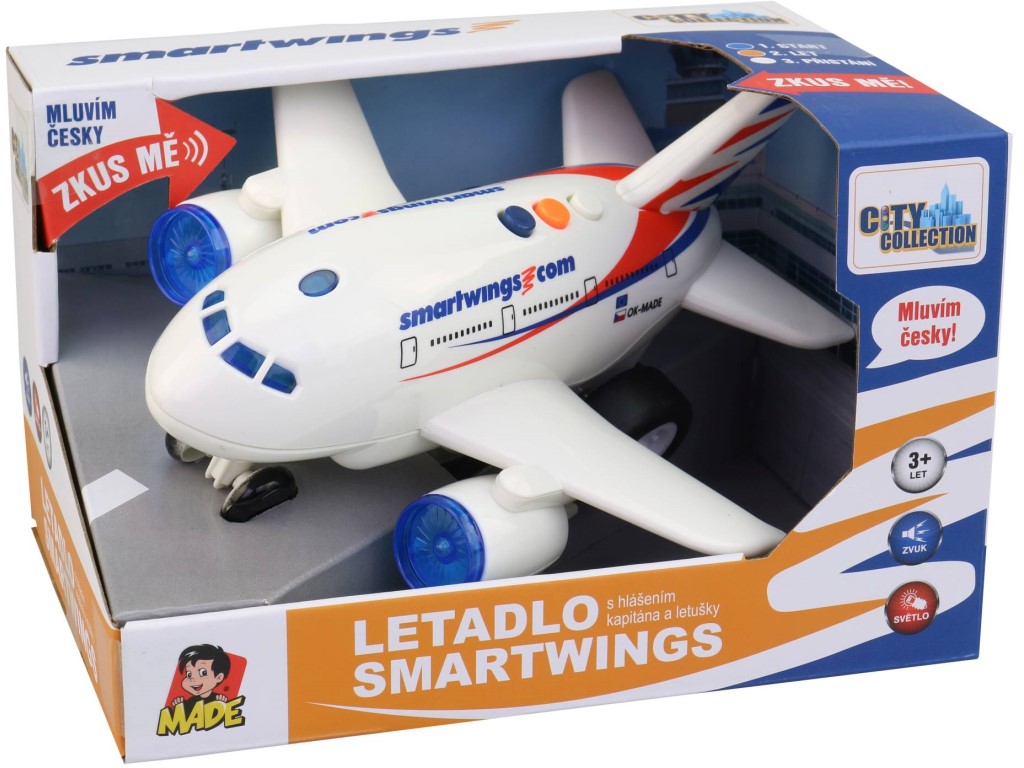 Letadlo Smartwings s hlášením kapitána a letušky, na setrvačník, 20 cm