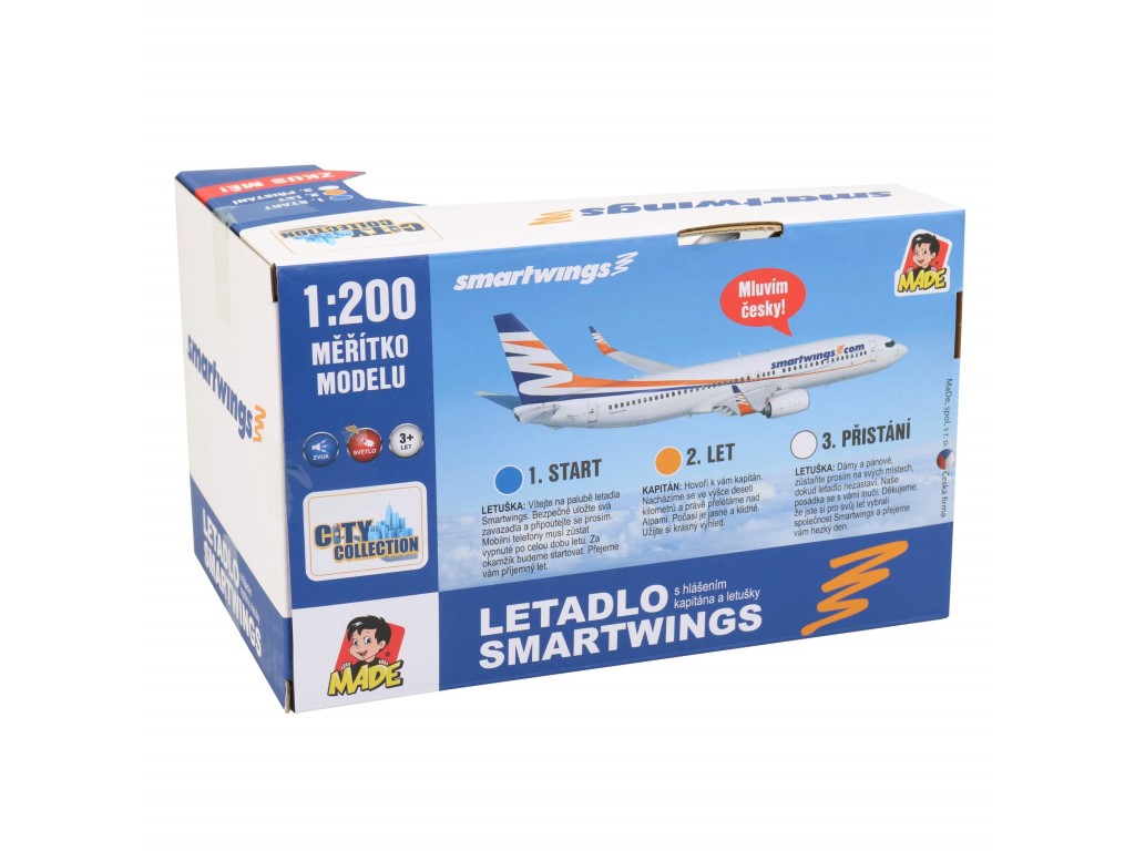 Letadlo Smartwings s hlášením kapitána a letušky, na setrvačník, 20 cm