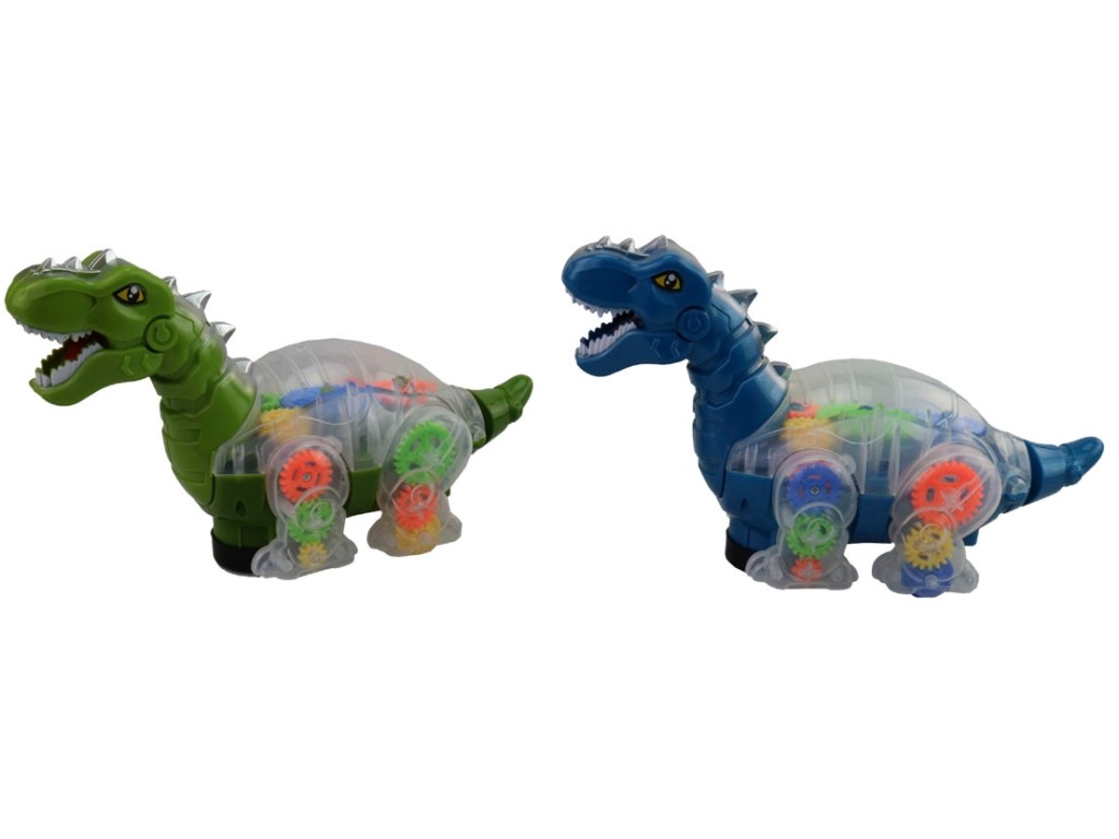 14416 - Dinosaurus s ozubenými kolečky, na baterie, se světlem a hudbou, 24 x 14 x 19 cm