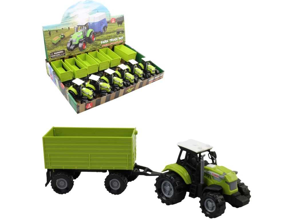 15364 - Traktor s vlečkou, se světlem a zvukem, volná kola, 23,5 x 6 x 6 cm