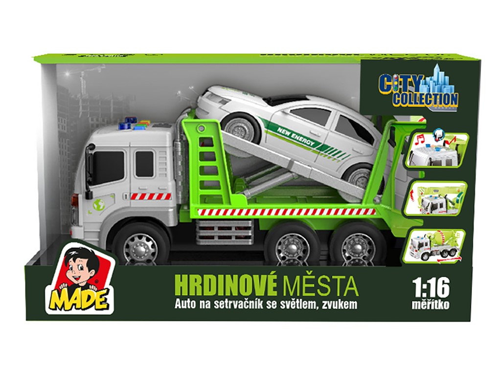 16872 - Auto odtahovka s autem, na setrvačník, se světlem a zvukem